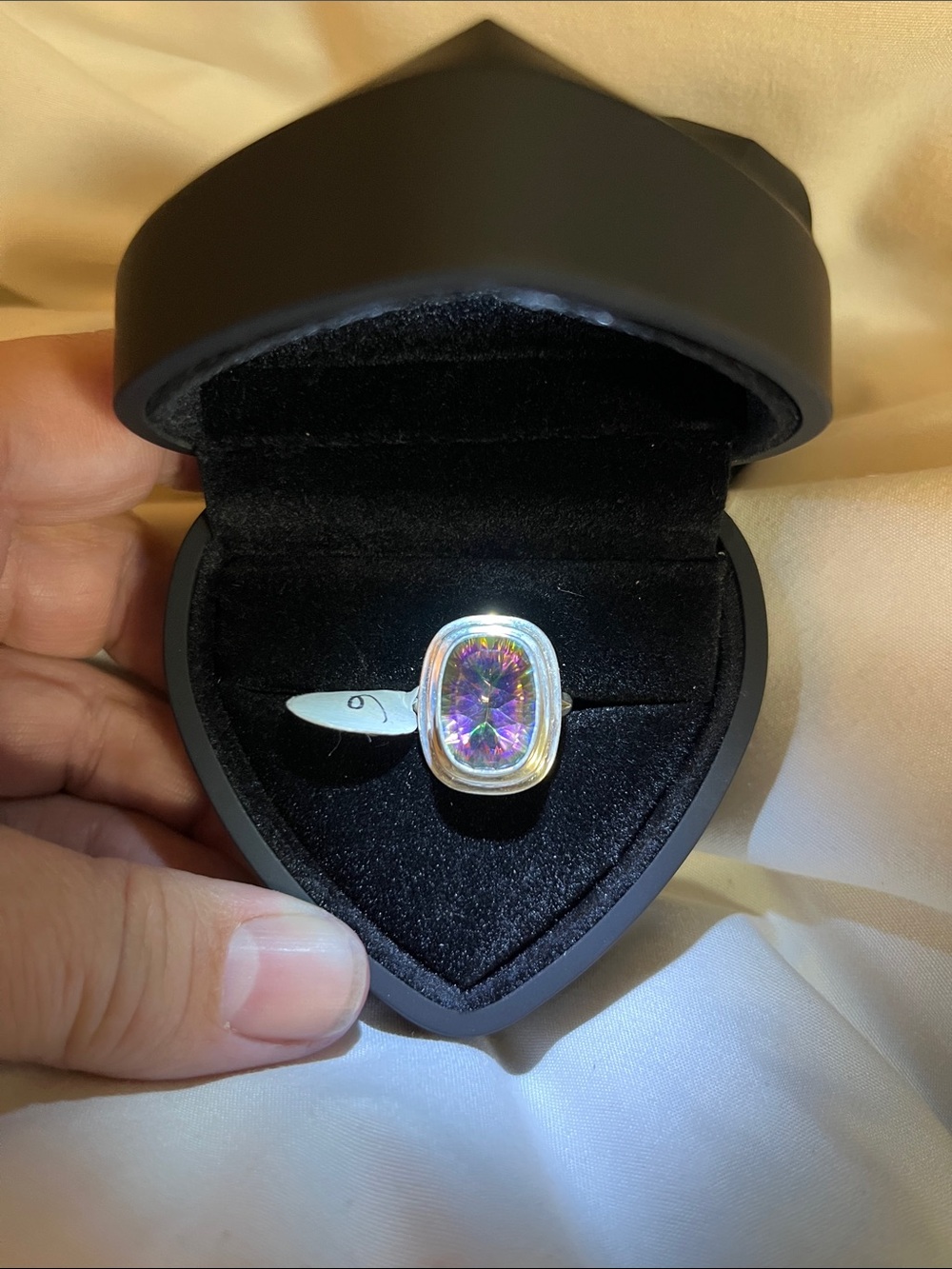 925 Sterling Silver Cushion Mystic Topaz Ring - Iridescent Purple